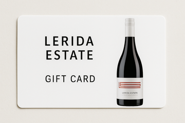 Lerida Estate wine bottle on a gift card with a plain background